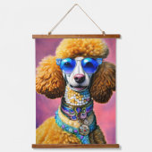 Oversibles Sonnenbrille Poodle Dog Wandteppich Mit Holzrahmen (Vorderseite)