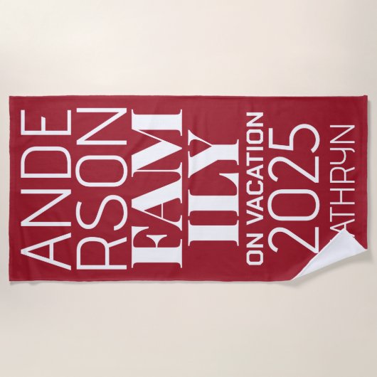 Oversifizierte Buchstaben Familienname Rot Strandtuch (Vorderseite)