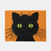 Oversifizierte schwarze Katze mit grünen Wucheln Fußmatte (Vorderseite)