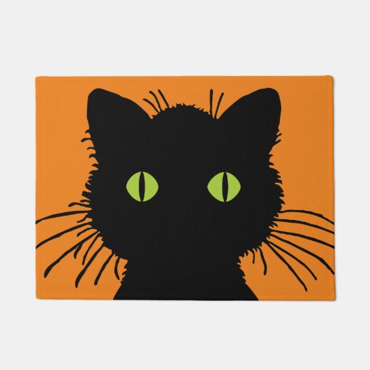 Oversifizierte schwarze Katze mit grünen Wucheln Fußmatte (Vorderseite)