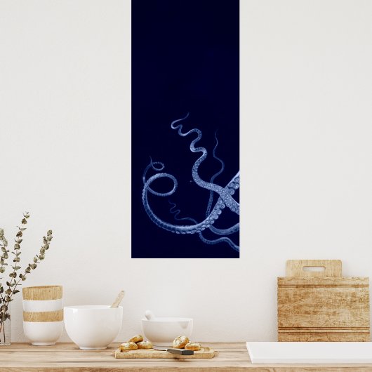 Oversifizierter Octopus Triptych I Print in Blau Poster (Küche)