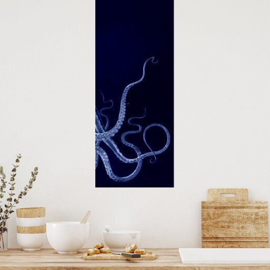 Oversifizierter Octopus Triptych III Print in blau Poster (Küche)