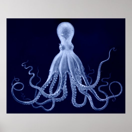 Oversifizierter Octopus Triptychdruck in blau Poster (Vorne)