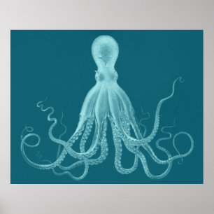 Oversifizierter Octopus Triptychdruck in Türkis Poster