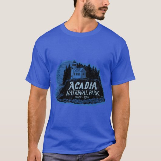 Oversifiziertes Acadia-Nationalparklabel T-Shirt (Vorderseite)