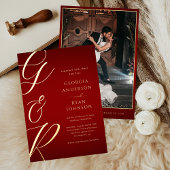 Oversifiziertes Monogram Crimson Red Gold Wedding Folieneinladung