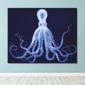Oversifiziertes Octopus-Triptychon in Blau Leinwanddruck (Insitu (Holzboden))