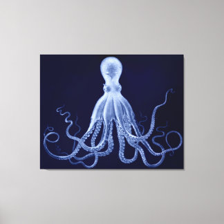 Oversifiziertes Octopus-Triptychon in Blau Leinwanddruck