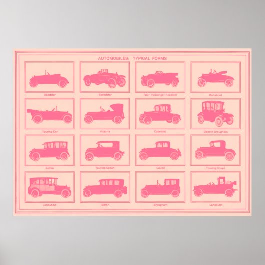 Oversifiziertes Vintages Automobilplakat in Rosa Poster (Vorne)