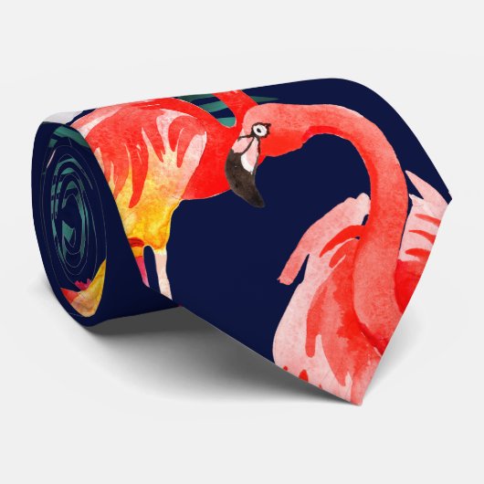 Oversized Flamingo Muster auf Navy Blue Krawatte (Gerollt)