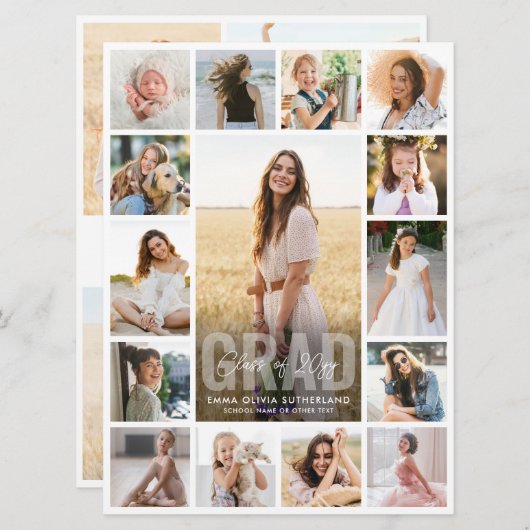 Oversized Photo Collage Modern Overlay Graduation Ankündigung (Vorne/Hinten)