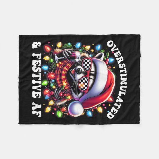 Overstimulated And Festive Af Feral Raccoon Lights Fleecedecke (Vorderseite (Horizontal))