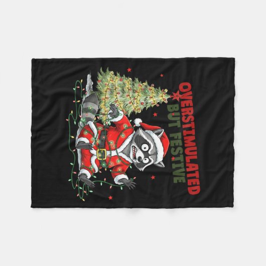 Overstimulated But Festive, Christmas Raccoon,sant Fleecedecke (Vorderseite (Horizontal))