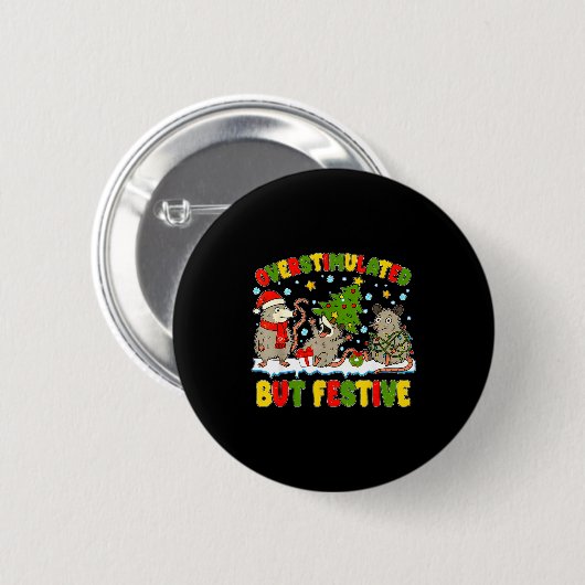 Overstimulated But Festive Ossum Ugly Sweater Chri Button (Vorne & Hinten)