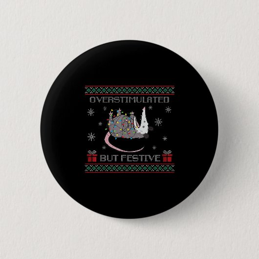 Overstimulated But Festive Ossum Ugly Sweater Chri Button (Vorderseite)