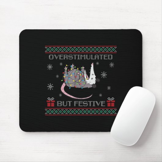 Overstimulated But Festive Ossum Ugly Sweater Chri Mousepad (Mit Mouse)