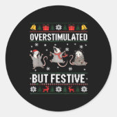 Overstimulated But Festive Ossum Ugly Sweater Chri Runder Aufkleber (Vorderseite)