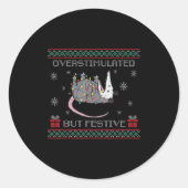 Overstimulated But Festive Ossum Ugly Sweater Chri Runder Aufkleber (Vorderseite)