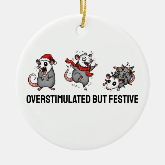 Overstimulated But Festive Possum Christmas Keramik Ornament (Vorne)