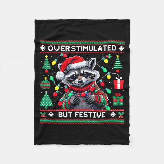 Overstimulated But Festive Raccoon Christmas Fleecedecke (Vorderseite)
