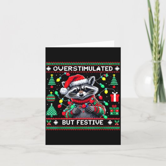 Overstimulated But Festive Raccoon Christmas  Karte (Vorderseite)