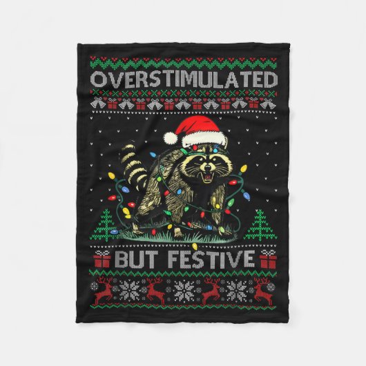 Overstimulated But Festive Raccoon Christmas Pajam Fleecedecke (Vorderseite)