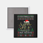 Overstimulated But Festive Raccoon Christmas Pajam Magnet (Vorderseite/Rückseite)