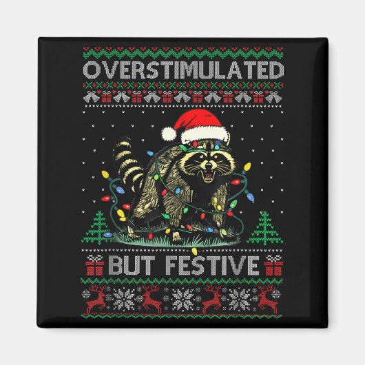 Overstimulated But Festive Raccoon Christmas Pajam Magnet (Vorne)