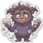 Overstimulated Chaos Bear Burnout Coffee Sticker (Vorderseite)