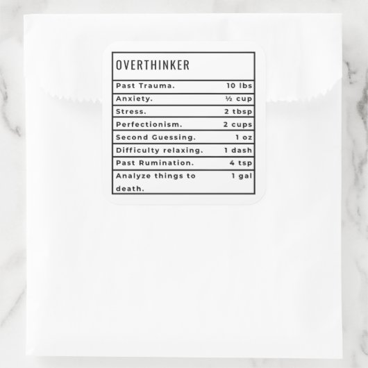 Overthinker Rezept Quadratischer Aufkleber (Tasche)
