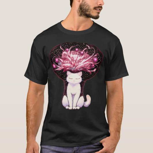 Overthinking Mind Cosmic Chaos Cat T-Shirt (Vorderseite)