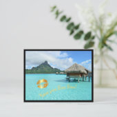Overwater Erholungsort in Bora Bora Lagune mit Postkarte (Stehend Vorderseite)