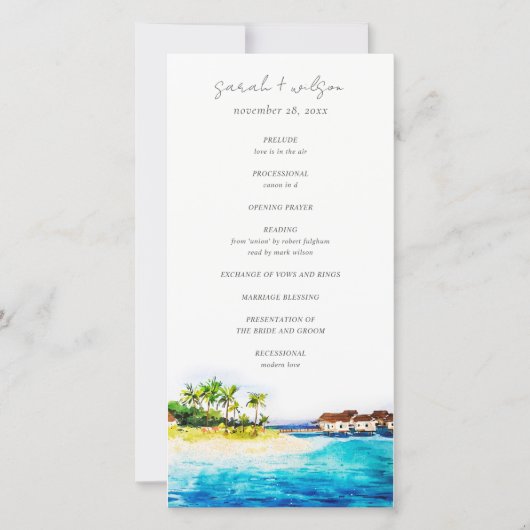 Overwater Villa Seascape Beach Hochzeitsprogramm Dankeskarte (Vorderseite)