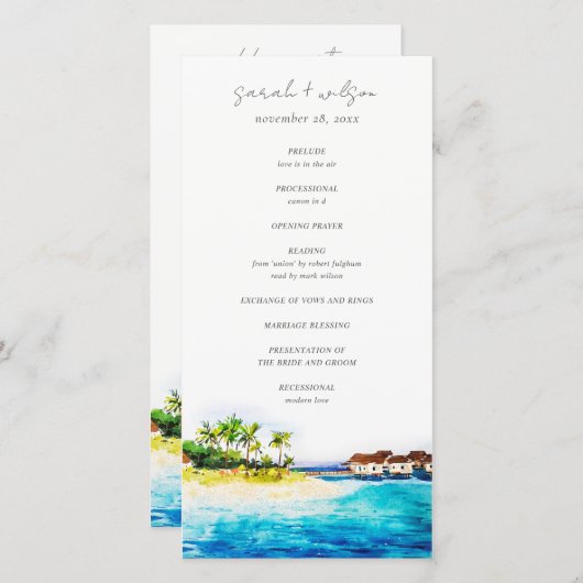 Overwater Villa Seascape Beach Hochzeitsprogramm Dankeskarte (Vorne/Hinten)