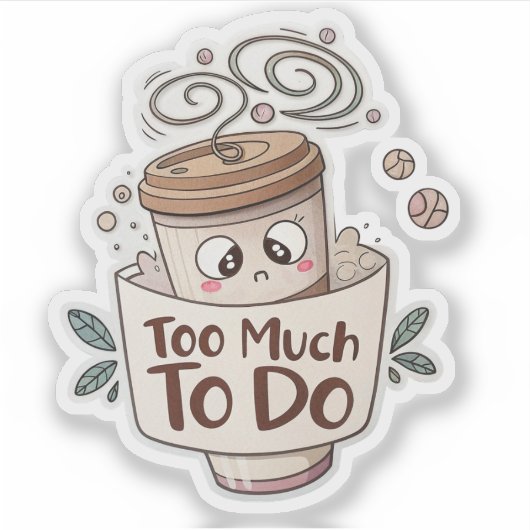  Overwhelmed Coffee Sticker – Too Much to Do (Vorderseite)