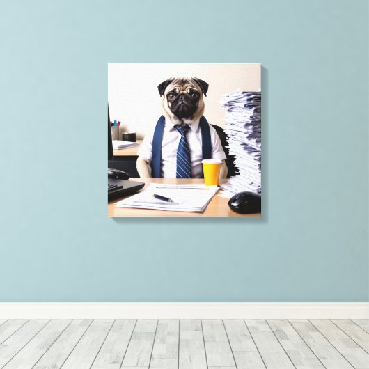 Overwhelmed Office Pug Leinwanddruck (Insitu (Holzboden))