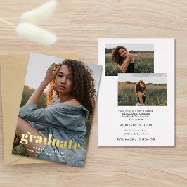Overylay Bold Gold Typography Photos Graduation Folieneinladung