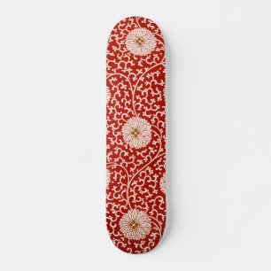 Owen Jones Chinesisches Ornament Rot Weiß Blumig Skateboard