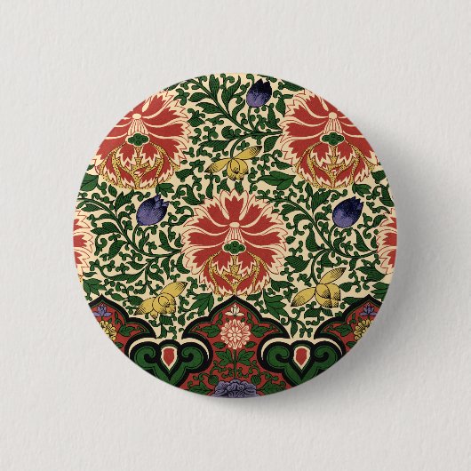 Owen Jones Chinoiserie Roter Lotus Blumendesign Button (Vorderseite)