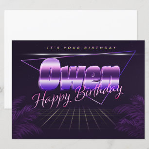 Owen Name Vorname lila retro Karte Geburtstag