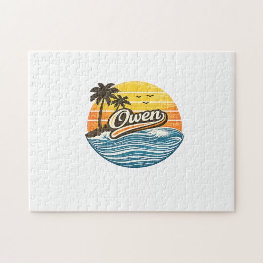 Owen Retro-Sonnenuntergangs-Name-Design Puzzle (Horizontal)