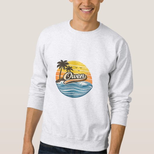 Owen Retro-Sonnenuntergangs-Name-Design Sweatshirt (Vorderseite)