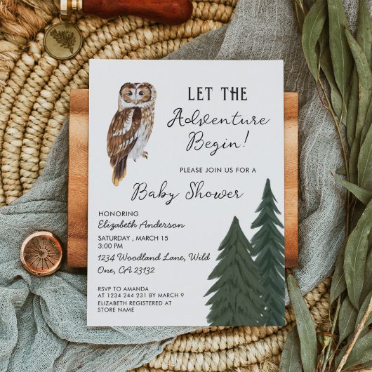 Owl Adventure Baby Dusche Einladung