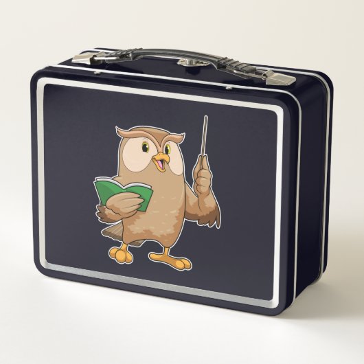 Owl als Lehrer mit Buch & Pointer Metall Brotdose (Rückseite)