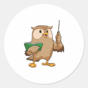 Owl als Lehrer mit Buch & Pointer Runder Aufkleber