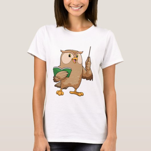 Owl als Lehrer mit Buch & Pointer T-Shirt (Vorderseite)