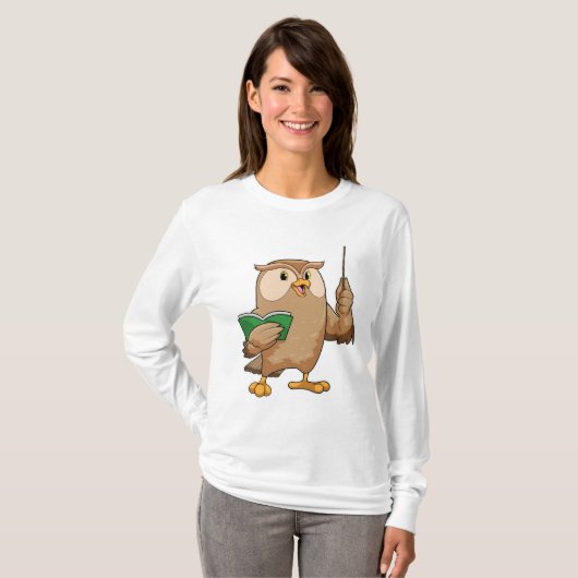 Owl als Lehrer mit Buch & Pointer T-Shirt (Vorne ganz)
