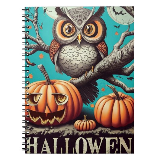 Owl and Pumpkin Notebook zu Halloween Notizblock (Vorderseite)