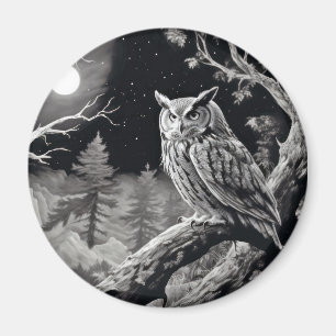 Owl Animal Bird Wild Nature Ink Sketch Style Magnet