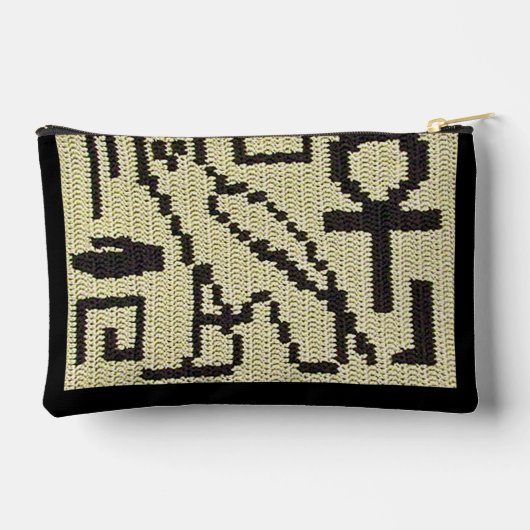 Owl Ankh Hieroglyphs Natural Artisan Crochet Print Zubehörtasche (Rückseite)